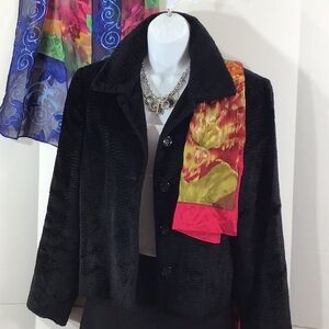 Louben black low pile faux fur button jacket 8